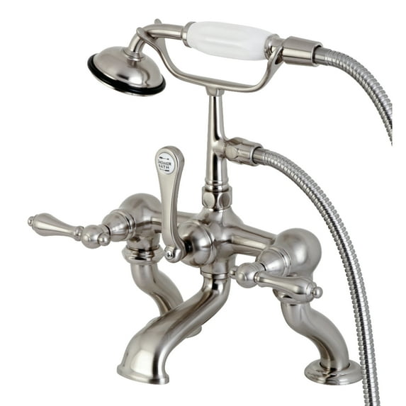 Kingston Brass CC409T8 Vintage 7" Center Deck-Mount Clawfoot Tub Faucet with Hand Shower, Brushed Nickel