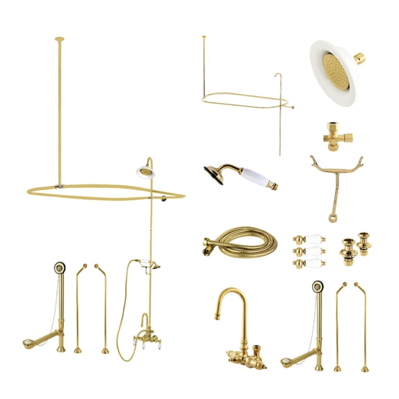 Kingston Brass CCK2182PL Vintage Tub Wall Mount High-Arc Gooseneck Clawfoot Tub Faucet Package with Supply Enclosure and Hand Shower, Polished Brass