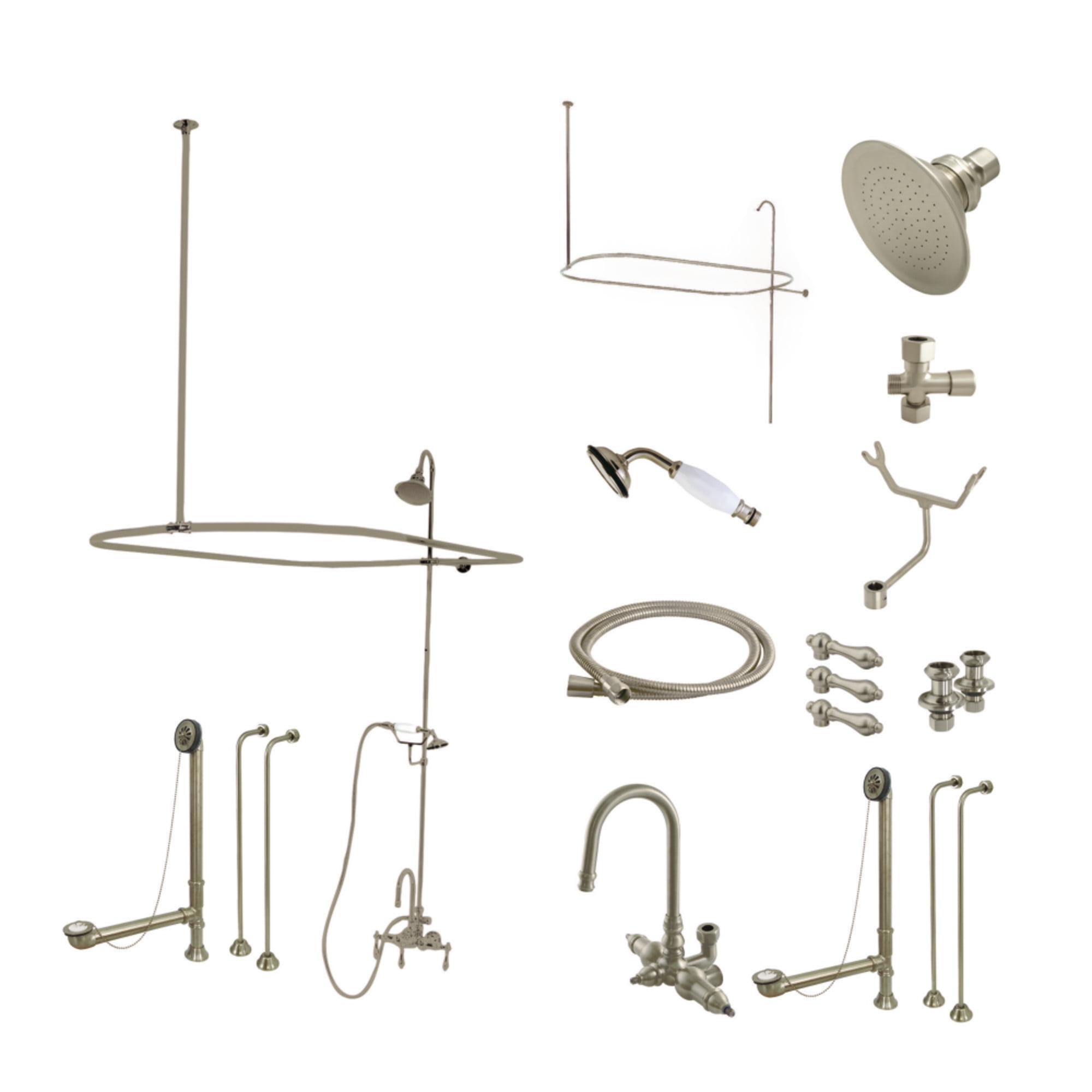 Kingston Brass CCK2148AL Vintage Tub Wall Mount High-Arc Gooseneck Clawfoot Tub Faucet Package with Supply Enclosure and Hand Shower, Brushed Nickel