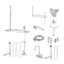 Kingston Brass CCK2141AL Vintage Tub Wall Mount High-Arc Gooseneck Clawfoot Tub Faucet Package with Supply Enclosure and Hand Shower, Polished Chrome