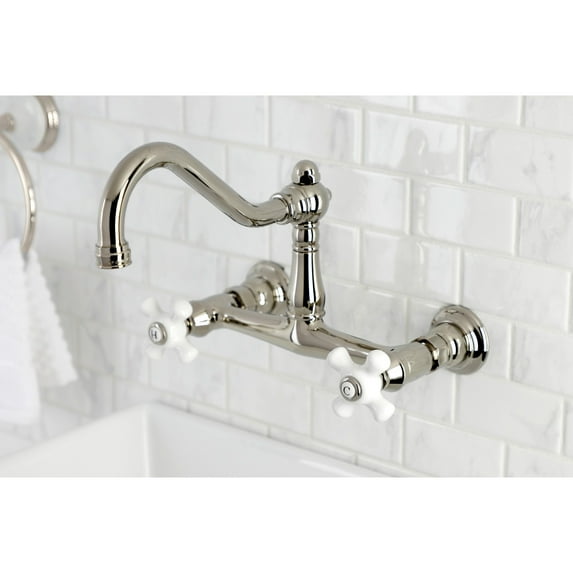 Kingston Brass Vintage Two-Handle 2-Hole Wall Mount Bathroom Faucet Polished Nickel Polished