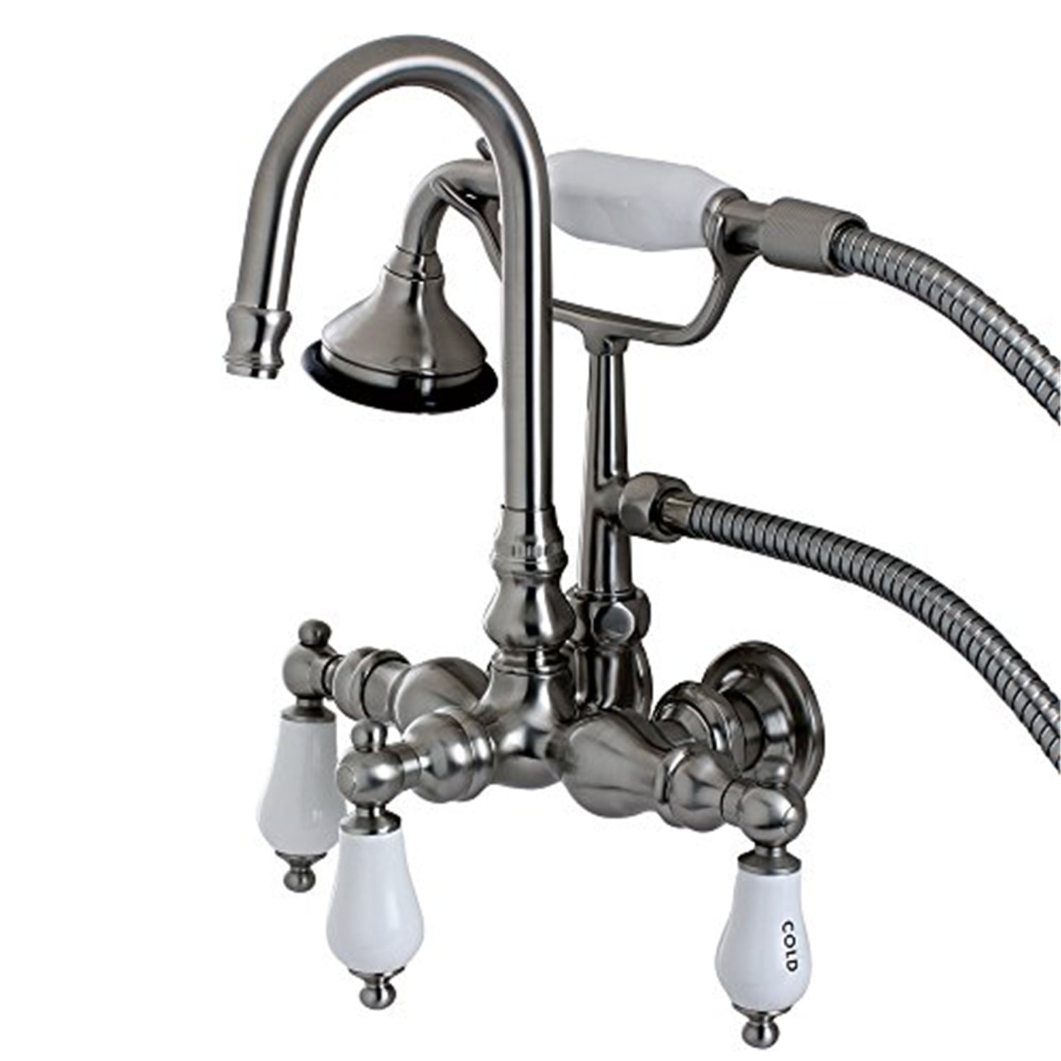 Taiwanese Traditional Brushed Nickel Clawfoot Tub Faucet with Porcelain Lever