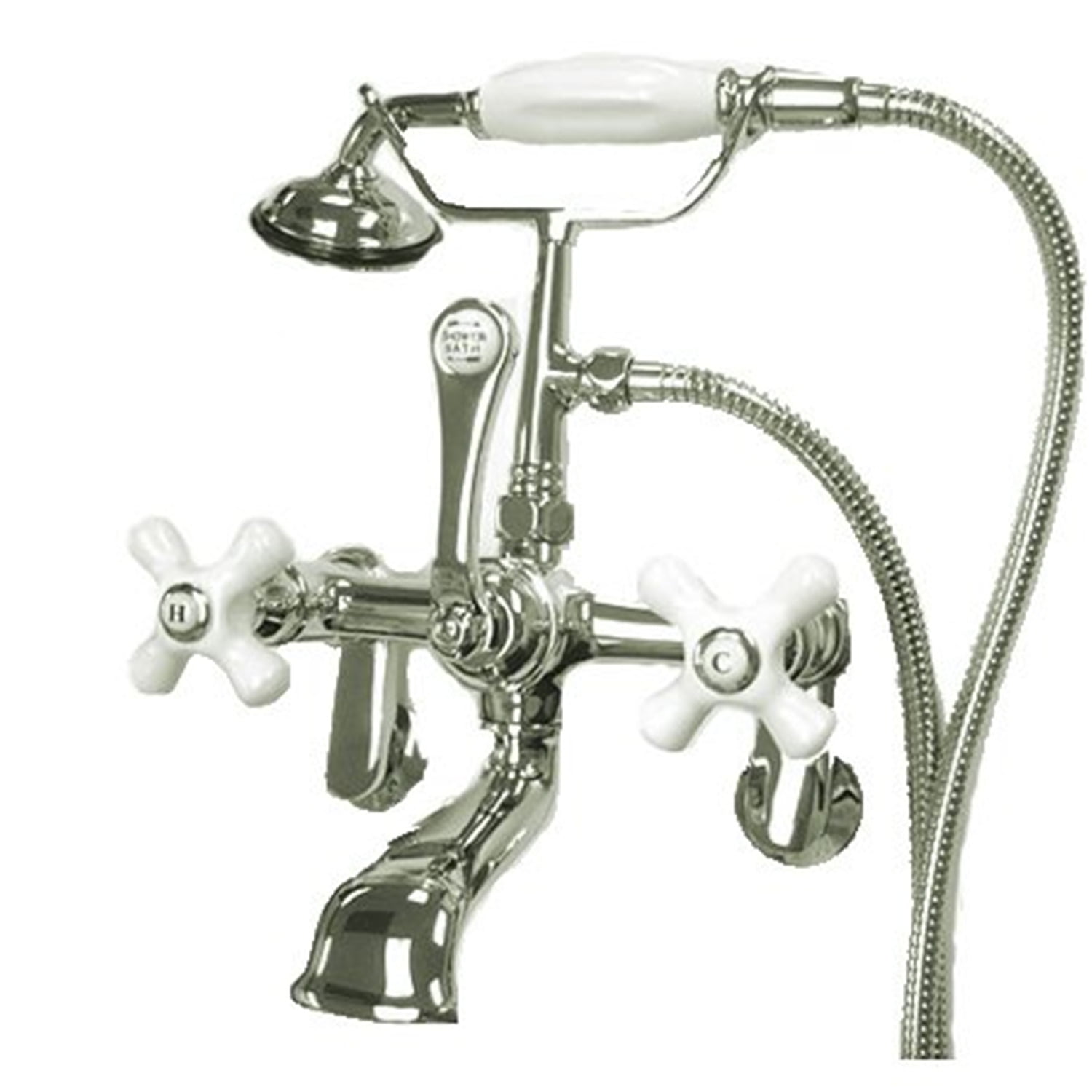 Polished Brass Vintage Wall Mount Clawfoot Tub Faucet with Hand Shower