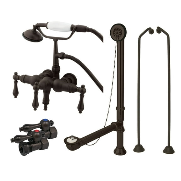 Kingston Brass CCK19T5B Vintage Wall Mount Clawfoot Tub Faucet Package with Supply Lines, Hand Shower and Tub Drain, Oil Rubbed Bronze