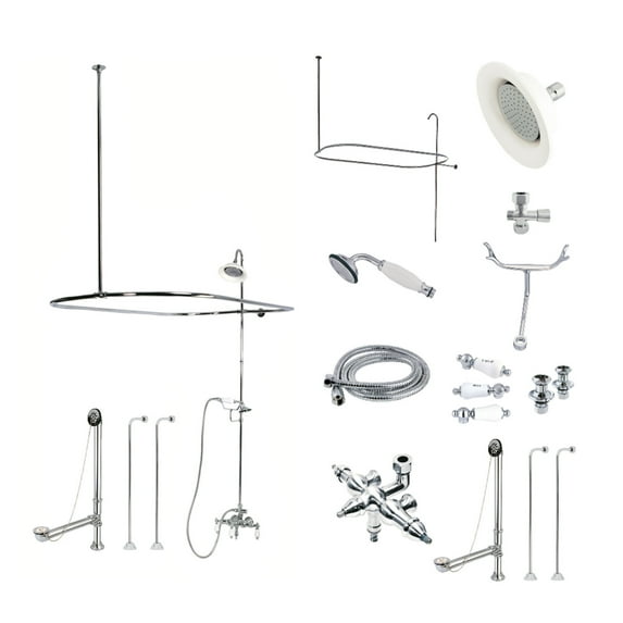Kingston Brass CCK3141HCPL Vintage Tub Wall Mount Clawfoot Tub Faucet Package with Shower Enclosure and Hand Shower, Polished Chrome