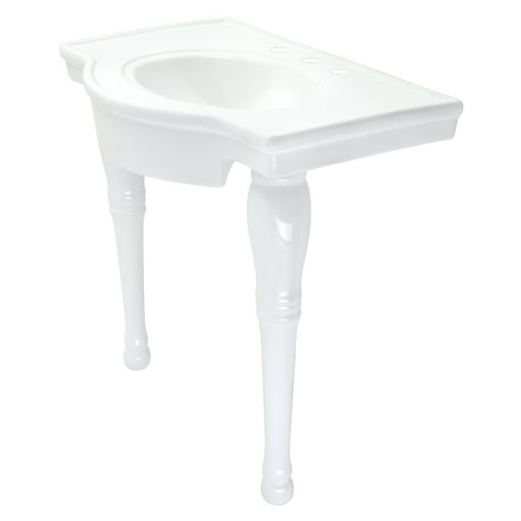 Kingston Brass VPB1318 Templeton 31" Ceramic Console Sink and Legs (8-Inch, 3-Hole), White