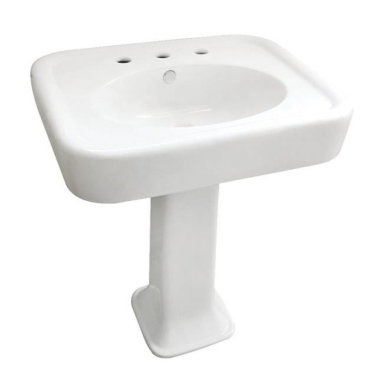 White Ceramic Pedestal Bathroom Sink with Rectangular Basin