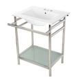 thumbnail image 1 of Kingston Brass VPB24187W46 Sheridan 24" Ceramic Console Sink with Stainless Steel Legs and Glass Shelf (4-Inch, 3-Hole), White/Polished Nickel, 1 of 5