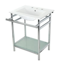 Kingston Brass Vpb24187w8 24" Rectangular Ceramic, Glass, Stainless Steel Console Bathroom