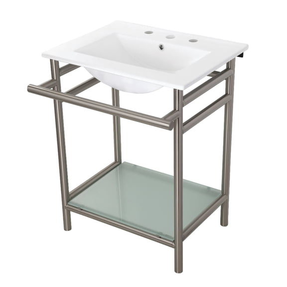 Kingston Brass VPB24187W88 24" Rectangular Ceramic, Glass, Stainless Steel Console