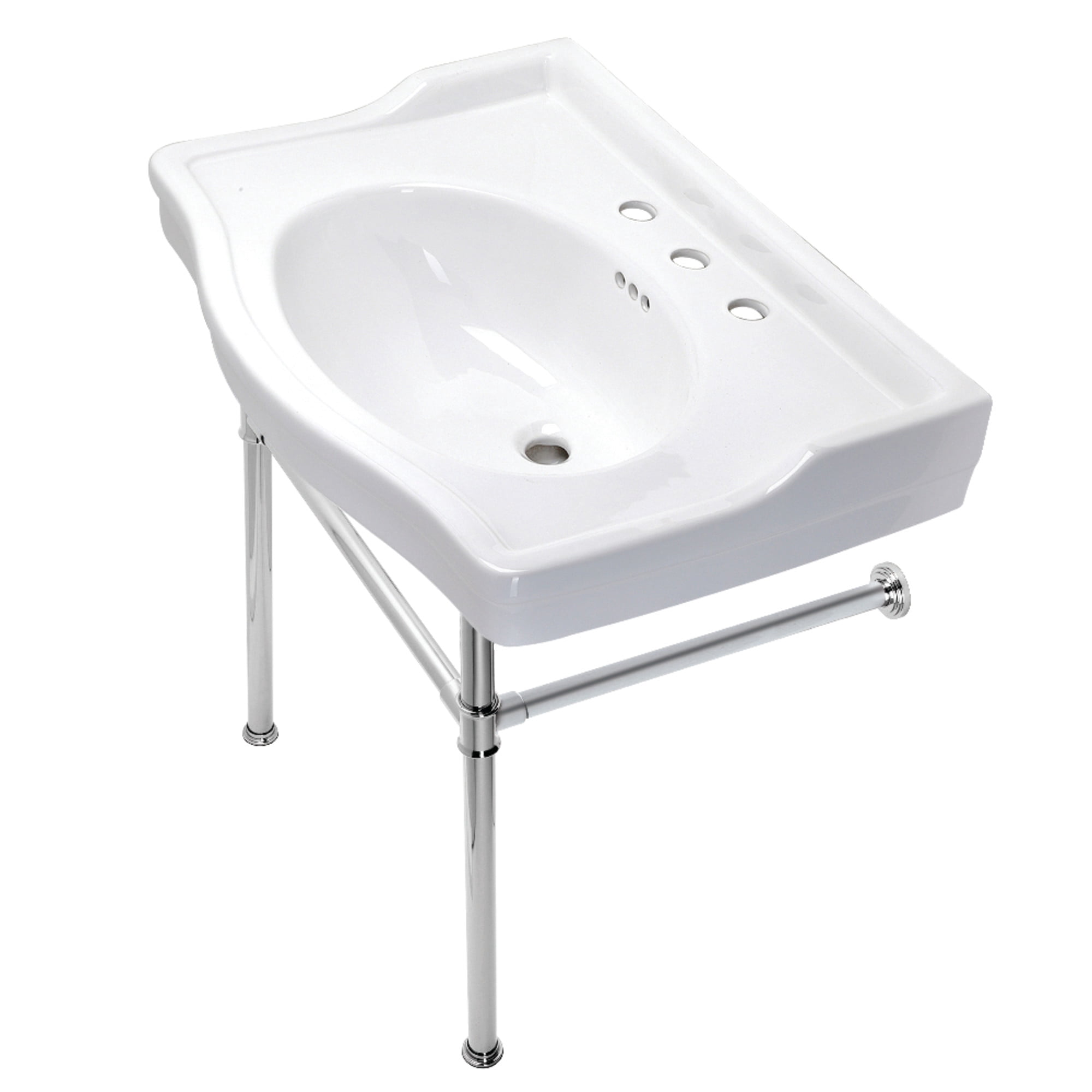 Kingston Brass VPB33081ST Victorian 30" Ceramic Console Sink with Stainless Steel Legs (8-Inch, 3-Hole), White/Polished Chrome