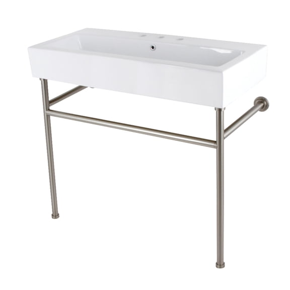 Kingston Brass VPB3917W8ST New Haven 39-3/8" Rectangular Ceramic, Stainless Steel Console