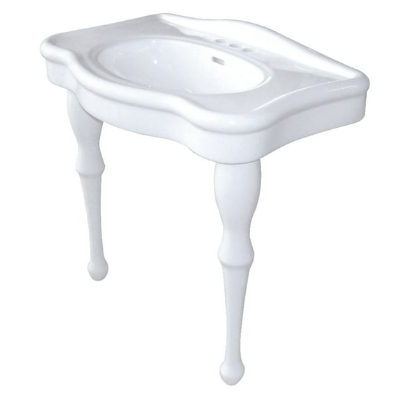 Kingston Brass VPB5324 Imperial 32" Ceramic Console Sink with Ceramic Legs (4-Inch, 3-Hole), White