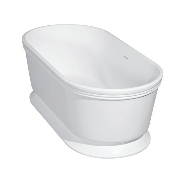 Aqua Eden VRTDE593023 59" Solid Surface Oval Double Ended Pedestal Tub with Drain (No Faucet Drillings), Glossy White/Matte White