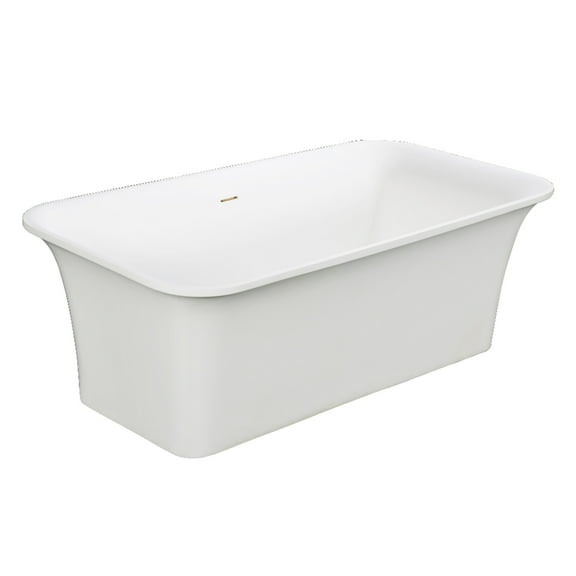 Kingston Brass VRTSQ673624 67" Solid Surface Rectangular Double Ended Freestanding Tub with Drain, Matte White