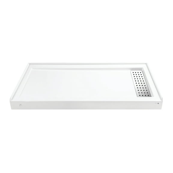 Kingston Brass VTSB60325RT Curacao 60" x 32" Anti-Skid Acrylic Single Threshold Shower Base with Right Drain, Glossy White