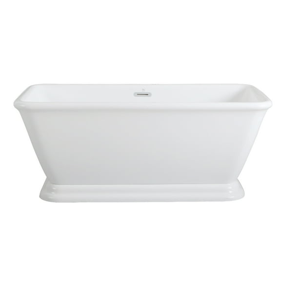 Aqua Eden VTSQ602824 60-Inch Acrylic Oval Rectangular Double Ended Pedestal Tub with Drain (No Faucet Drillings) in Glossy White