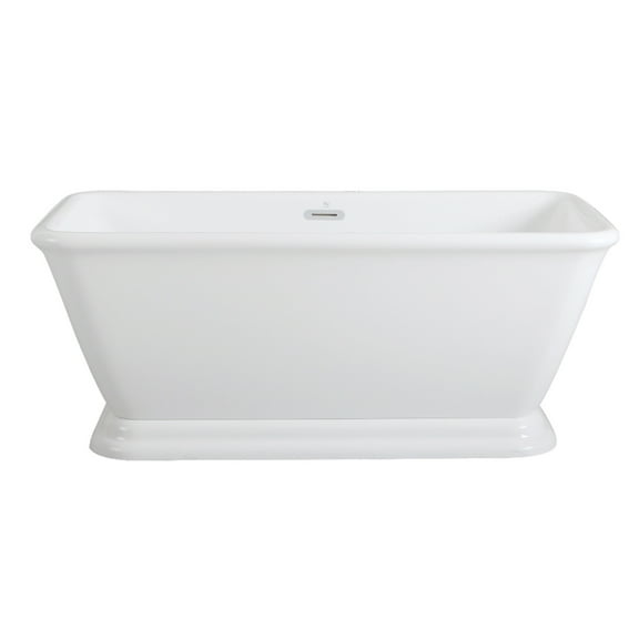 Aqua Eden VTSQ663124 66-Inch Acrylic Oval Rectangular Double Ended Pedestal Tub with Drain (No Faucet Drillings) in Glossy White