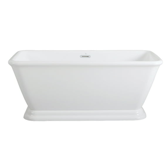 Aqua Eden VTSQ663124 66-Inch Acrylic Oval Rectangular Double Ended Pedestal Tub with Drain (No Faucet Drillings) in Glossy White
