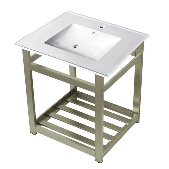Kingston Brass VWP2522A8 25-Inch Ceramic Console Sink (1-Hole), White/Brushed Nickel