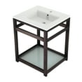 thumbnail image 1 of Kingston Brass VWP2522B5 Quadras 25" Ceramic Console Sink with Steel Base and Glass Shelf (1-Hole), White/Oil Rubbed Bronze, 1 of 7