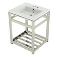 thumbnail image 1 of Kingston Brass VWP2522W4A6 Quadras 25" Ceramic Console Sink with Steel Base and Shelf (4-Inch, 3-Hole), White/Polished Nickel, 1 of 7