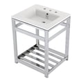 thumbnail image 1 of Kingston Brass VWP2522W8A1 Quadras 25" Ceramic Console Sink with Steel Base and Shelf (8-Inch, 3-Hole), White/Chrome, 1 of 7