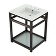 thumbnail image 1 of Kingston Brass VWP2522W8B5 Quadras 25" Ceramic Console Sink with Steel Base and Glass Shelf (8-Inch, 3-Hole), White/Oil Rubbed Bronze, 1 of 7