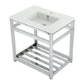 thumbnail image 1 of Kingston Brass VWP3122A1 Quadras 31" Ceramic Console Sink with Steel Base and Shelf (1-Hole), White/Chrome, 1 of 8