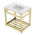 thumbnail image 1 of Kingston Brass VWP3122A2 Quadras 31" Ceramic Console Sink with Steel Base and Shelf (1-Hole), White/Polished Brass, 1 of 7