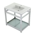 thumbnail image 1 of Kingston Brass VWP3122B1 Quadras 31" Ceramic Console Sink with Steel Base and Glass Shelf (1-Hole), White/Chrome, 1 of 7