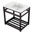 thumbnail image 1 of Kingston Brass VWP3122W4A5 Quadras 31" Ceramic Console Sink with Steel Base and Shelf (4-Inch, 3-Hole), White/Oil Rubbed Bronze, 1 of 6