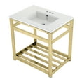thumbnail image 1 of Kingston Brass VWP3122W4A2 Quadras 31" Ceramic Console Sink with Steel Base and Shelf (4-Inch, 3-Hole), White/Polished Brass, 1 of 7