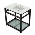 thumbnail image 1 of Kingston Brass VWP3122W4B5 Quadras 31" Ceramic Console Sink with Steel Base and Glass Shelf (4-Inch, 3-Hole), White/Oil Rubbed Bronze, 1 of 7