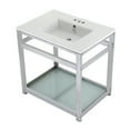 thumbnail image 1 of Kingston Brass VWP3122W4B1 Quadras 31" Ceramic Console Sink with Steel Base and Glass Shelf (4-Inch, 3-Hole), White/Chrome, 1 of 7