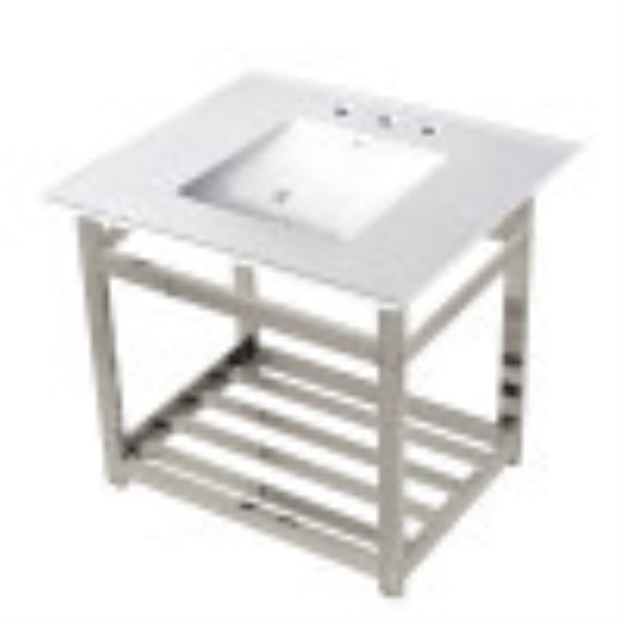 Kingston Brass VWP3122W8A6 31-Inch Ceramic Console Sink (8-Inch, 3-Hole), White/Polished Nickel