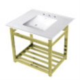 thumbnail image 1 of Kingston Brass VWP3122W8A2 31-Inch Ceramic Console Sink (8-Inch, 3-Hole), White/Polished Brass, 1 of 7