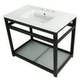 thumbnail image 1 of Kingston Brass VWP3722W8B0 Quadras 37" Ceramic Console Sink with Steel Base and Glass Shelf (8-Inch, 3-Hole), White/Matte Black, 1 of 7