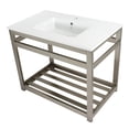 thumbnail image 1 of Kingston Brass VWP3722A8 Quadras 37" Ceramic Console Sink with Steel Base and Shelf (1-Hole), White/Brushed Nickel, 1 of 7