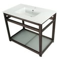 thumbnail image 1 of Kingston Brass VWP3722B5 Quadras 37" Ceramic Console Sink with Steel Base and Glass Shelf (1-Hole), White/Oil Rubbed Bronze, 1 of 7