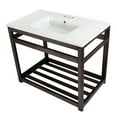 thumbnail image 1 of Kingston Brass VWP3722W4A5 Quadras 37" Ceramic Console Sink with Steel Base and Shelf (4-Inch, 3-Hole), White/Oil Rubbed Bronze, 1 of 7