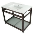 thumbnail image 1 of Kingston Brass VWP3722W4B5 Quadras 37" Ceramic Console Sink with Steel Base and Glass Shelf (4-Inch, 3-Hole), White/Oil Rubbed Bronze, 1 of 7