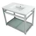 thumbnail image 1 of Kingston Brass VWP3722W4B1 Quadras 37" Ceramic Console Sink with Steel Base and Glass Shelf (4-Inch, 3-Hole), White/Polished Chrome, 1 of 7