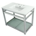 thumbnail image 1 of Kingston Brass VWP3722W8B1 Quadras 37" Ceramic Console Sink with Steel Base and Glass Shelf (8-Inch, 3-Hole), White/Polished Chrome, 1 of 7