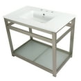 thumbnail image 1 of Kingston Brass VWP3722W8B8 Quadras 37" Ceramic Console Sink with Steel Base and Glass Shelf (8-Inch, 3-Hole), White/Brushed Nickel, 1 of 8
