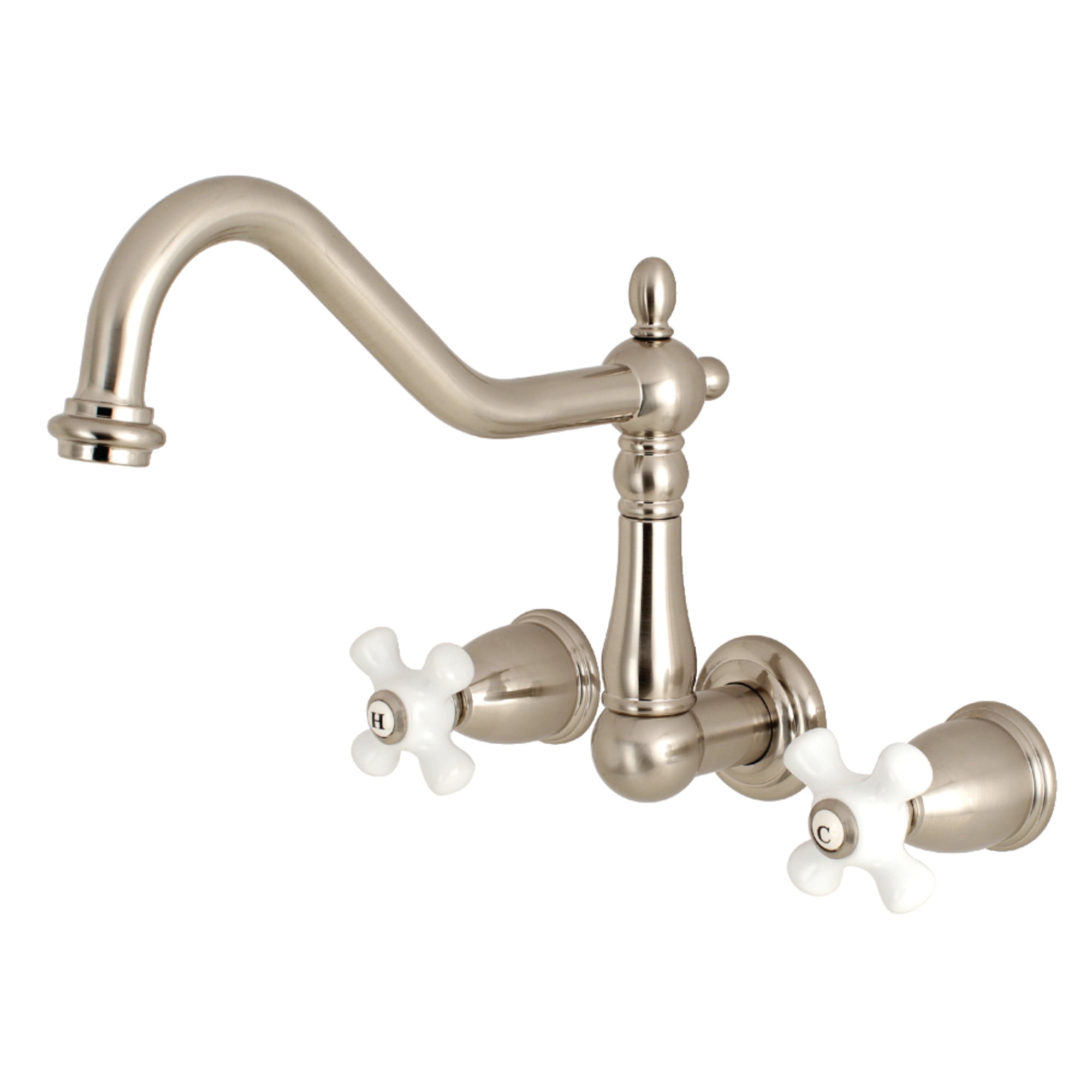 Kingston Brass KS1028PX Heritage Two-Handle Wall Mount Roman Tub Faucet, Brushed Nickel