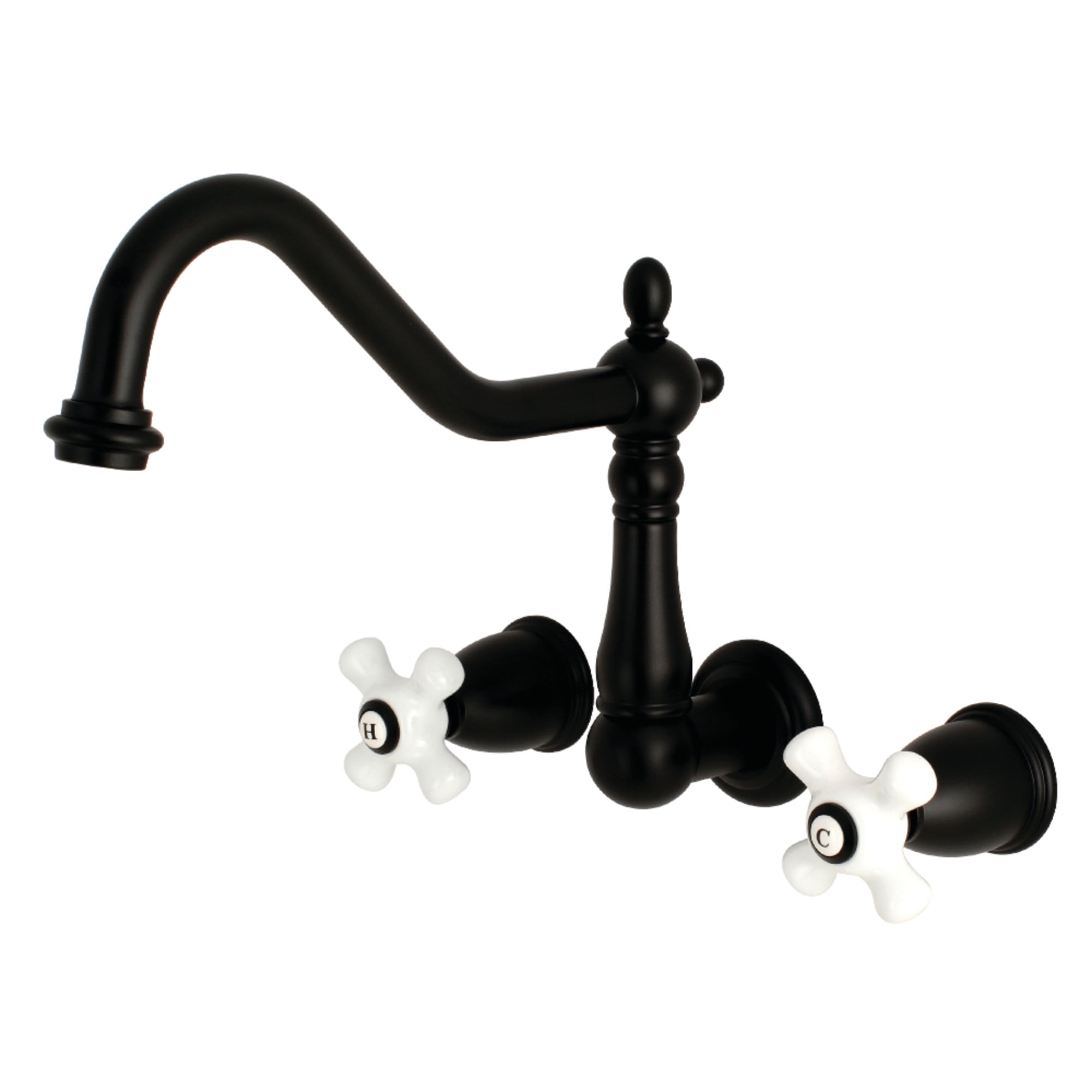 Kingston Brass KS1020PX Heritage Two-Handle Wall Mount Roman Tub Faucet, Matte Black