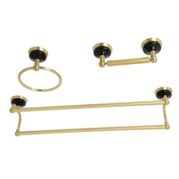 Kingston Brass BAK911348BB Water Onyx 3-Piece Bathroom Accessory Set, Brushed Brass