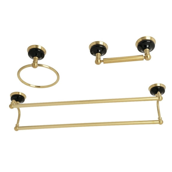 Kingston Brass BAK911348BB Water Onyx 3-Piece Bathroom Accessory Set, Brushed Brass