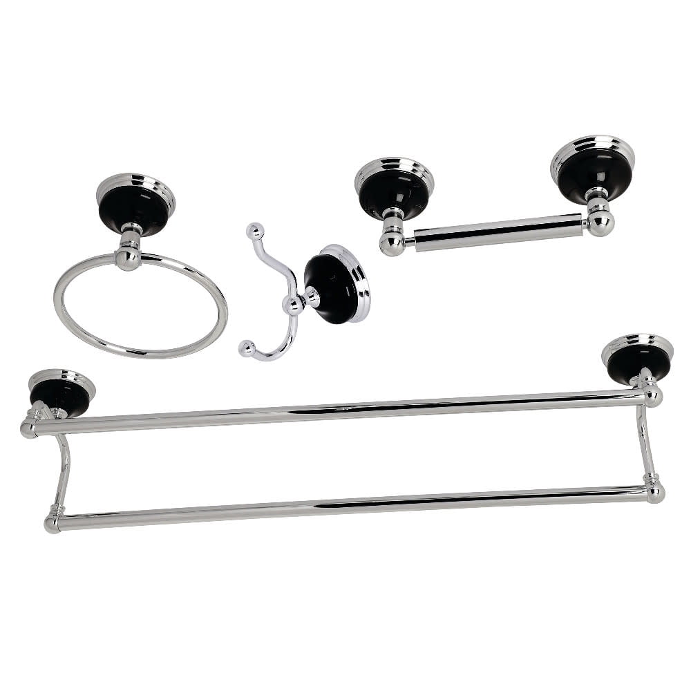 Polished Chrome and Black Ceramic 4-Piece Bathroom Hardware Set